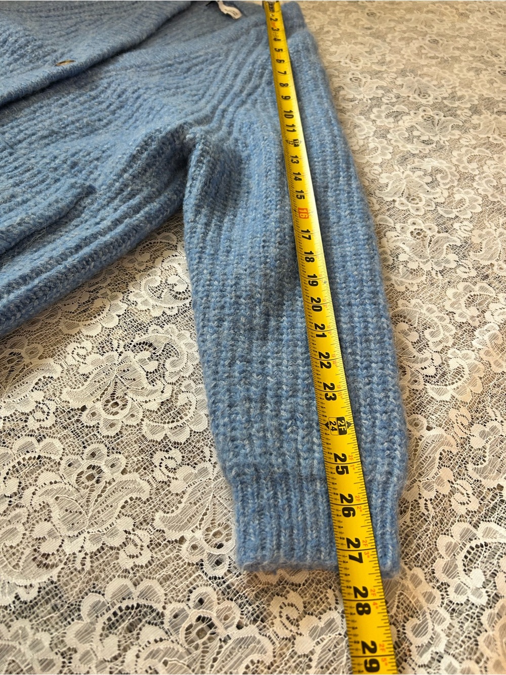 Zara Wool Light Blue Ribbed V-Neck Button Cardigan - Picture 4 of 7